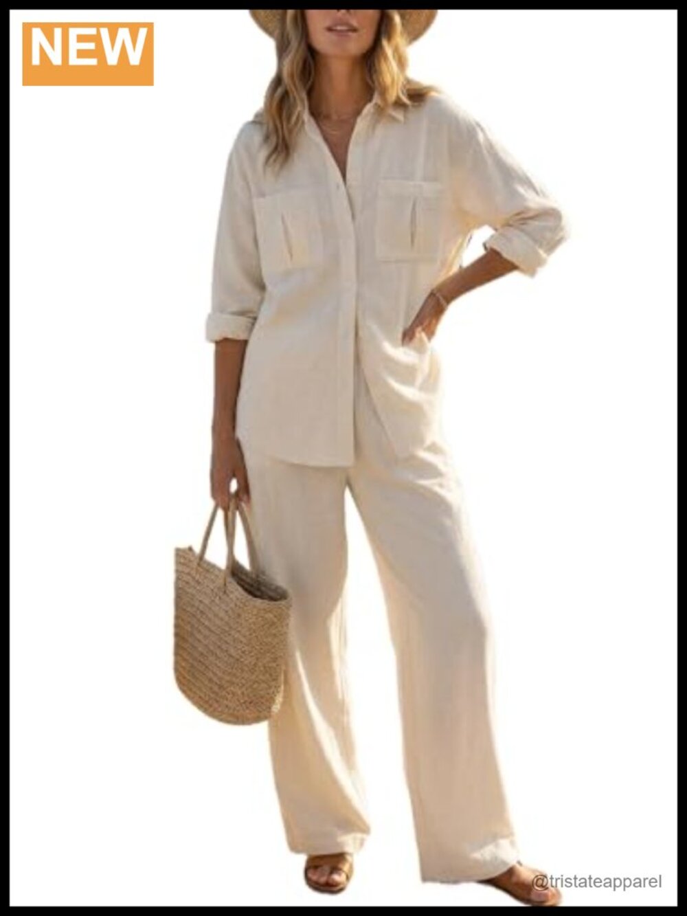 Women's 2-Piece Long Sleeve Button-Down Shirt Wide Leg Pants Set Casual